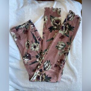 Girls Joyfolie Velvet Dusty Rose Floral Leggings